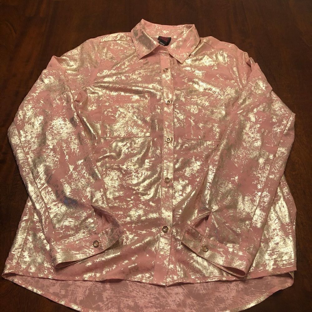 bebe Dressy Gold Metallic Blouse Size XS